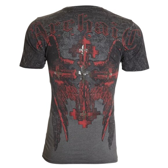ARCHAIC by AFFLICTION Charcoal ABINGDON Short Sleeve Slim Fit Y2K T-shirt NWT - Picture 1 of 8